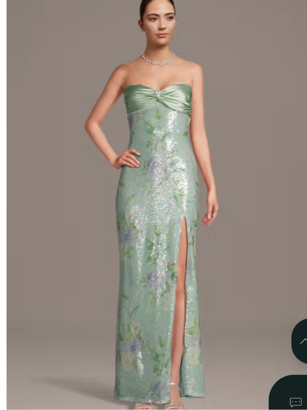 City Triangles Sage Green Sequin Dress with Slit and Satin